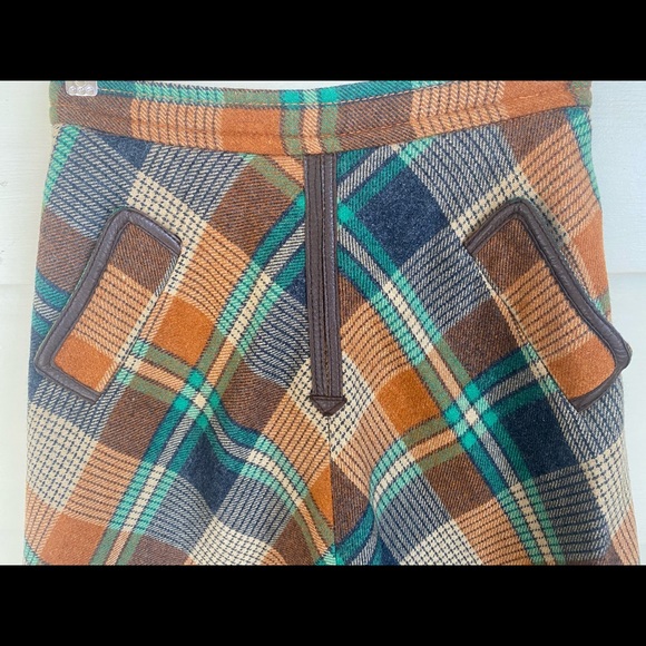 Vintage 60s wool and leather plaid skirt size medium - Picture 2 of 5